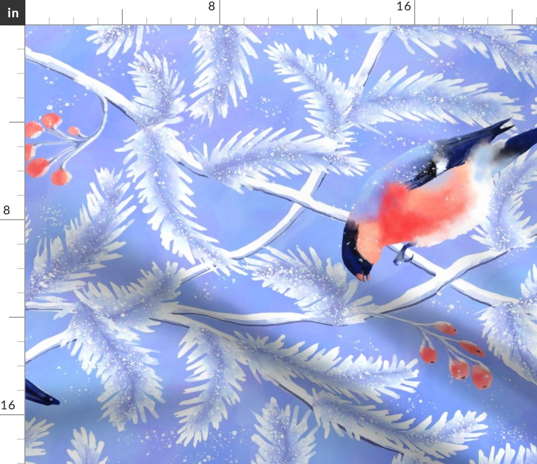 apricity birds watercolor birds and snowy pine blue periwinkle white large scale