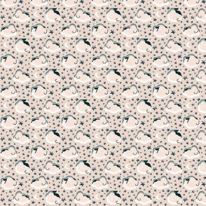 Black Cats Nap in Clouds Rose Beige | Mini Version | Cute Pajama Kids Wallpaper White Moons Stars