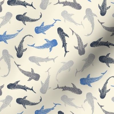 Scattered Swimming Whalesharks - Medium Scale