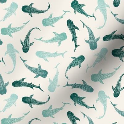 Scattered Swimming Whalesharks - Medium Scale