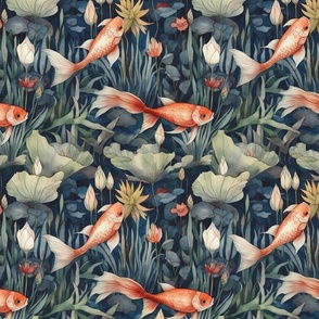 Elegant Aquatic: Koi Fish and Flower Watercolor Pattern (21)