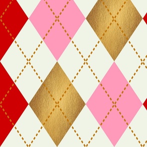 LARGE • RETRO CHRISTMAS KNITTED ARGYLE PATTERN • 1.  PINK RED GOLD