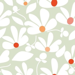 White Flowers on Soft Sage Green 10.5" repeat