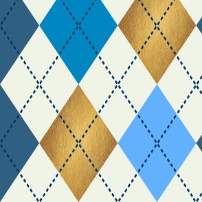 LARGE • RETRO CHRISTMAS KNITTED ARGYLE PATTERN • 3.  BLUE & GOLD