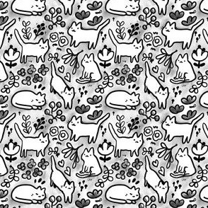 Small watercolor ink cats pattern