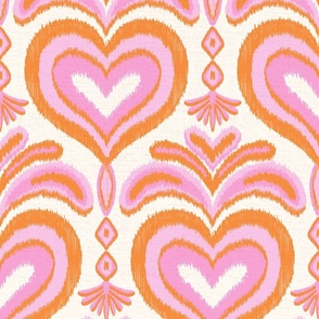 ikat hearts/pink and orange/large