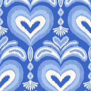 ikat hearts/blue background/large