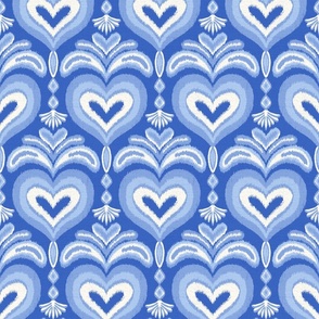 ikat hearts/blue background/medium