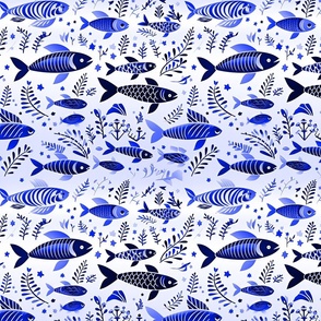 Golden Elegance: Fish and Leaves Seamless Pattern (35)