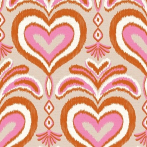 ikat hearts/pink and beige/large