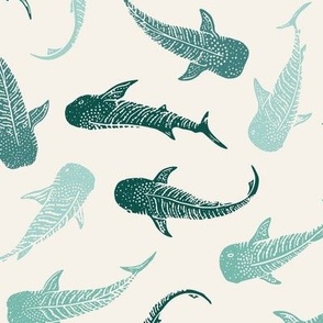 Scattered Swimming Whalesharks - Large Scale
