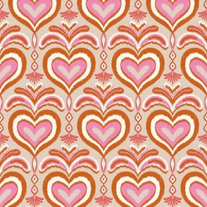 ikat hearts/pink and beige/medium 