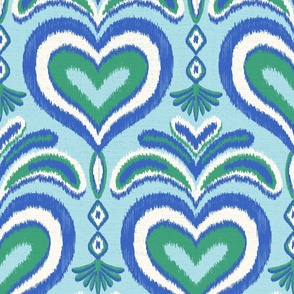 ikat hearts/blue and green/large