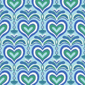 ikat hearts/blue and green/medium 