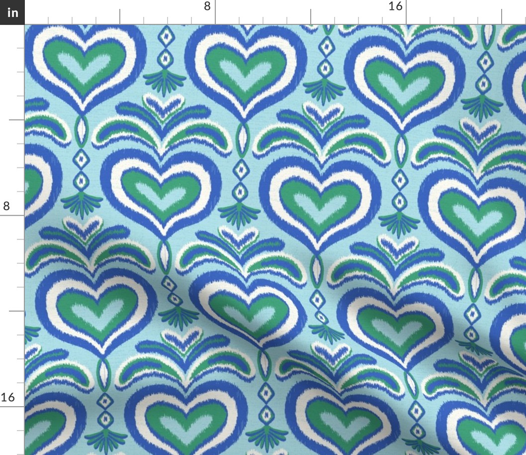 ikat hearts/blue and green/medium 