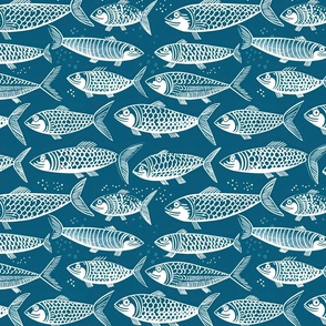 Aquatic Ink: White Fish on Teal Pattern (36)