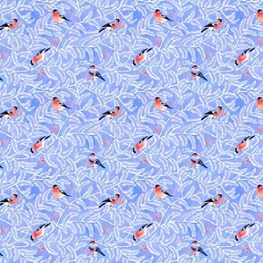 apricity birds in winter snowy pine watercolor blue mini scale