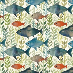 Kid's Delight: Watercolor Fish and Plant Pattern (47)