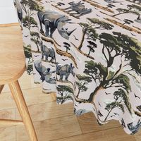 Zoo Animal  Safari Print, African Rhino Wild Baby Rhinoceros in the Desert, Green Acacia Trees (Medium Scale)