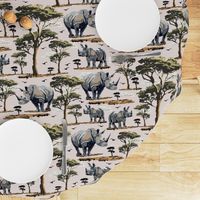 Zoo Animal  Safari Print, African Rhino Wild Baby Rhinoceros in the Desert, Green Acacia Trees (Medium Scale)