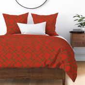 Bamboo Chinoiserie Lattice in Poinciana Red + Green