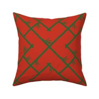 Bamboo Chinoiserie Lattice in Poinciana Red + Green