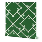 Bamboo Chinoiserie Lattice in Green + Cream