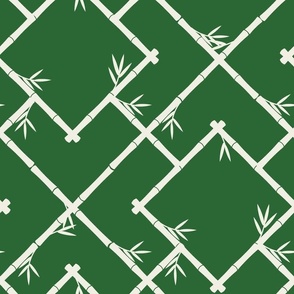 Bamboo Chinoiserie Lattice in Green + Cream