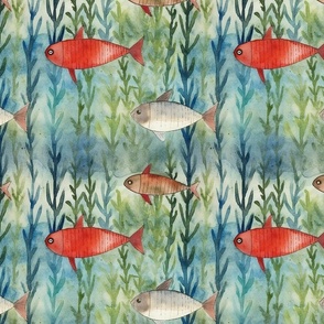 Aquatic Symphony: Watercolor Fish and Seaweed Pattern (52)