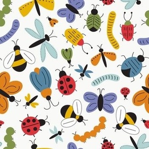 Medium // Porter: Garden Bugs - Butterfly, Ladybug, Worm, Caterpillar, Bee, Dragonfly - Bright