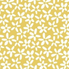 Pastel white flowers on yellow, 1 inch flowers