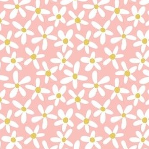 Pastel white flowers on pink, 1 inch flowers