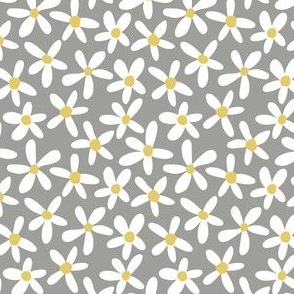 Pastel white flowers on grey, 1 inch flowers