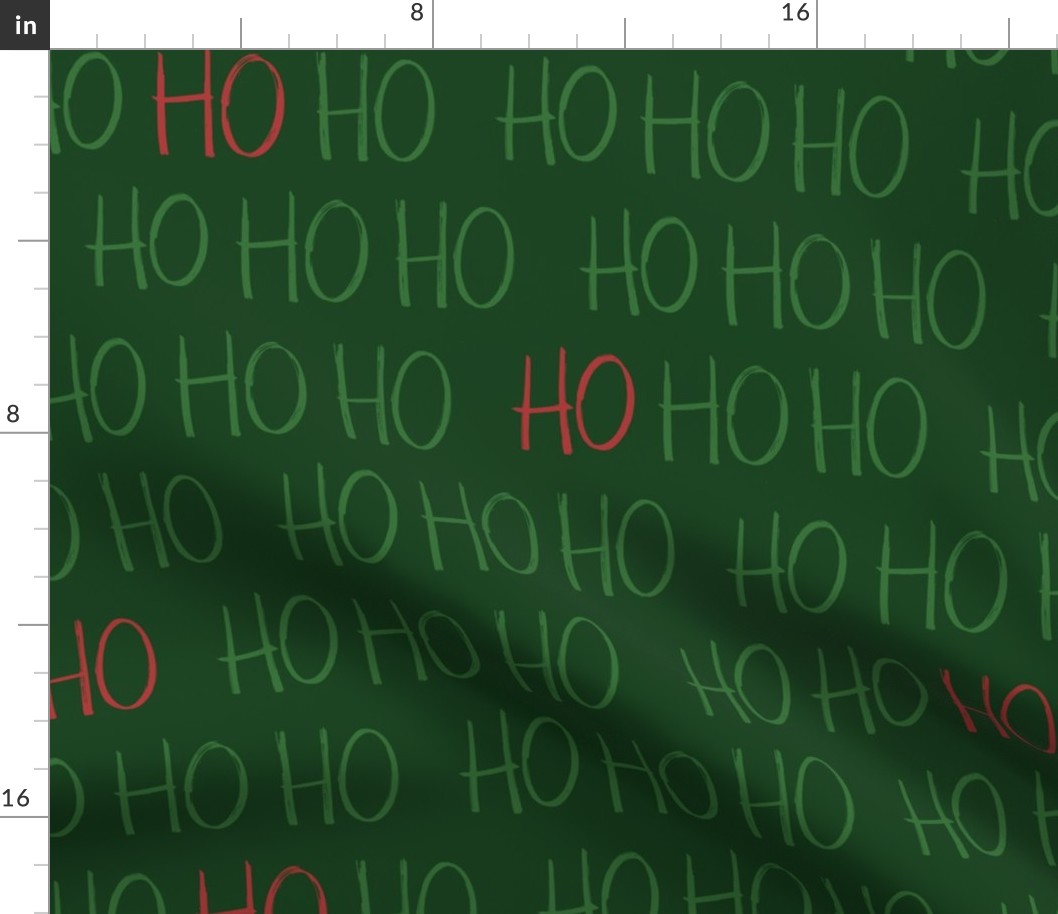 Handwritten Christmas Ho Ho Ho Santa Claus in Christmas green and red