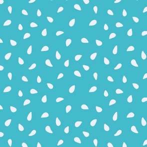 Minimal Simple Drops - Off-white Leaf Symbol on Aqua Blue - Tossed, Abstract and Non-Directional