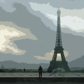 Eiffel Tower on cloudy morning