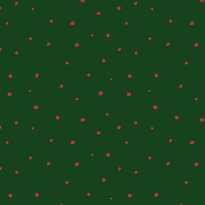 Hand drawn winter snowfall confetti polka dots in Christmas green and red