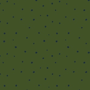 Hand drawn winter snowfall confetti polka dots in army green and navy blue