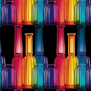Tromp l' Oeil Glass Bottles Overlapping Rainbow Color Composite