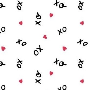 (S) Valentines hugs and kisses, XO XO, black writing and red hearts on white (no background), small scale