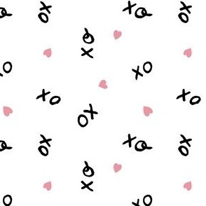 (S) Valentines hugs and kisses, XO XO, pink hearts on white (no background)