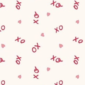 (S) Valentines XO XO hugs and kisses, red and pink on cream, small scale