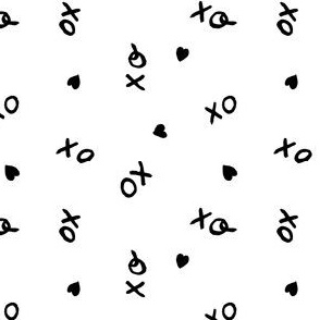 XO XO Valentines hugs and kisses, black and white (no background)