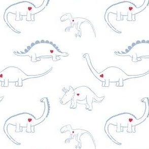 (S) Valentines loveable dinosaurs, directional, blue on white, small scale