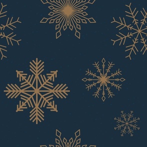Winter Christmas holiday snowflake in navy blue and gold
