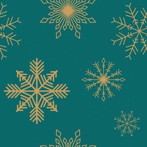 Winter Christmas holiday snowflake in teal and gold