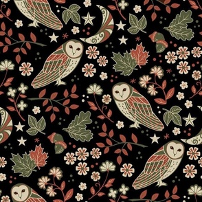 Barn Owls in Green and Copper-12” repeat