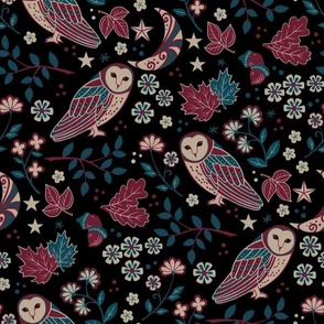 Barn Owls in Red And Teal-12” Repeat