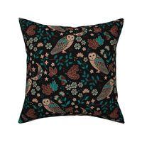 Barn Owls in Teal and Black 12" repeat