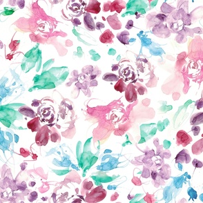 Colorful watercolor flowers on white background - loose, abstract